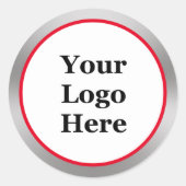 Your Logo Here Bright Red White Silver Template Classic Round Sticker 