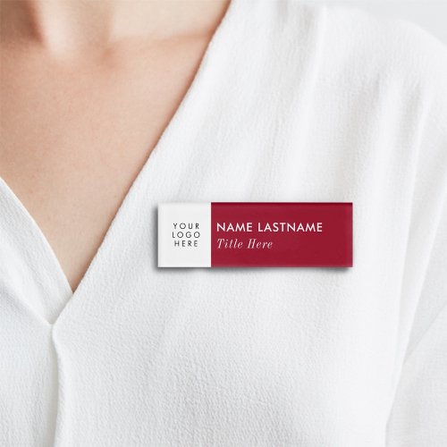 Your Logo Here Burgundy Elegant White Title Name Tag