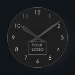 Your Logo Here Business Company Corporate Black Round Clock<br><div class="desc">Promotional logo clock. Editable logo or photo business or individual personal gift for a friend,  co-worker,  or anyone else. Customizable company business employee staff modern design. Customizable logo modern business gifts. Custom logo business gifts,  promotional gifts,  and merchandise.</div>