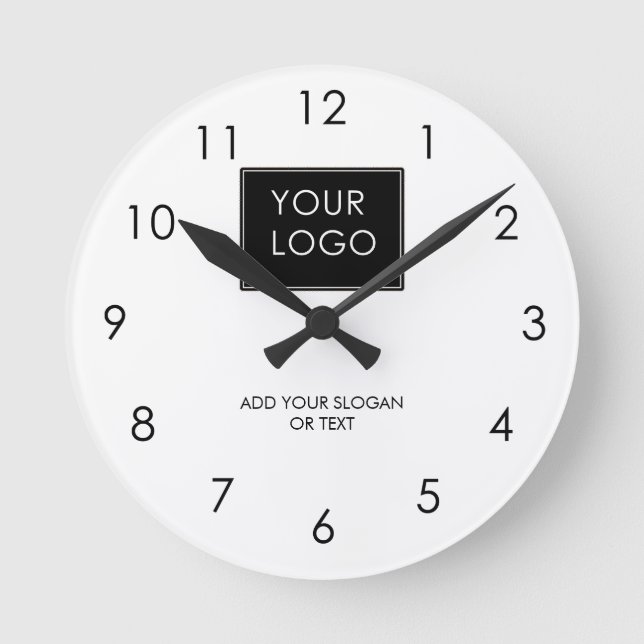 Your Logo Here Business Company Corporate White Round Clock (Front)