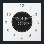 Your Logo Here Business Company Corporate White Square Wall Clock<br><div class="desc">Promotional logo clock. Editable logo or photo business or individual personal gift for a friend, co-worker, or anyone else. Customizable company business employee staff modern design. Customizable logo modern business gifts. Custom logo business gifts, promotional gifts, and merchandise.</div>