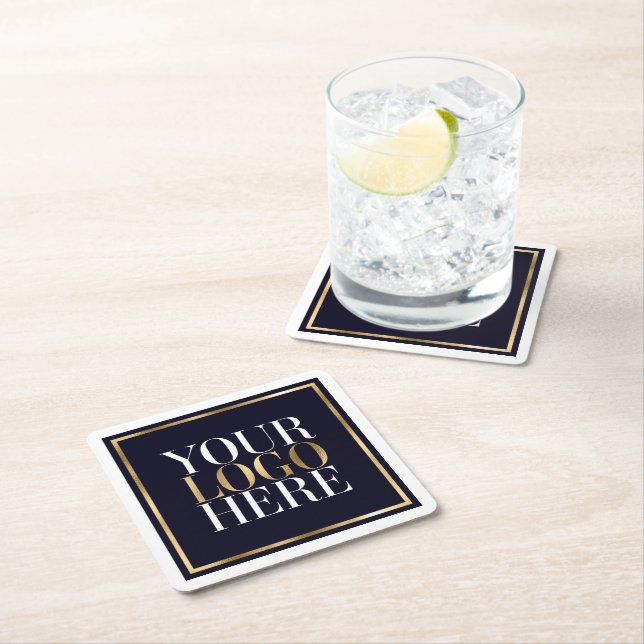Your Logo Here Business Square Paper Coaster (Insitu)