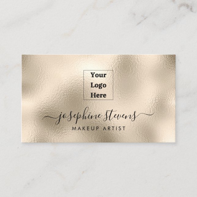 Your Logo Here Champagne Foil Script Typography Business Card (Front)