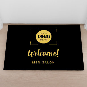 Your logo here company banding black gold doormat