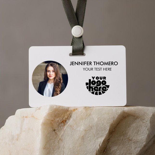 Your Logo Here Company Business QR Code Photo Name Badge (your logo here name tags badges minimalist corporate business personnel staff employee job tittle )