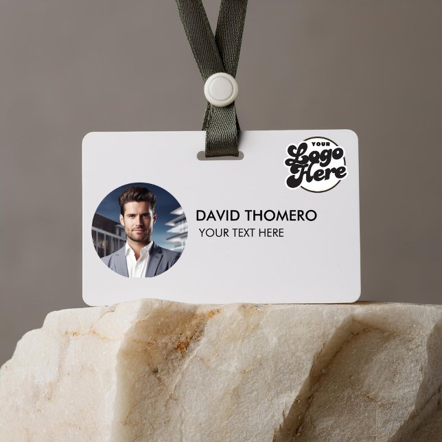 Your Logo Here Company Business QR Code Photo Name Badge (your logo here name tags badges  business corporate small business customer service first last name)