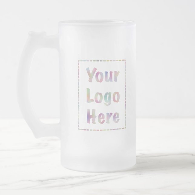 Your Logo Here Company Promotional Frosted Glass Beer Mug (Left)