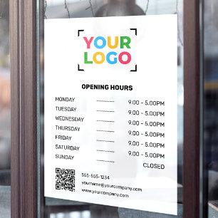 Your Logo Here Custom Opening Hours Business White Window Cling