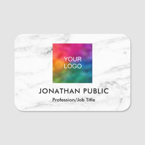 Your Logo Here Elegant Template White Marble Best Name Tag