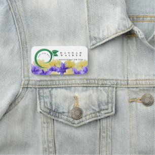 your logo here, green color meadow flowers name tag