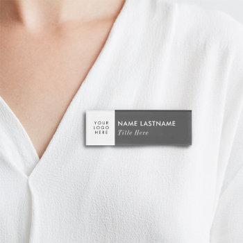 Your Logo Here Grey Elegant White Title Name Tag by pinkpinetree at Zazzle