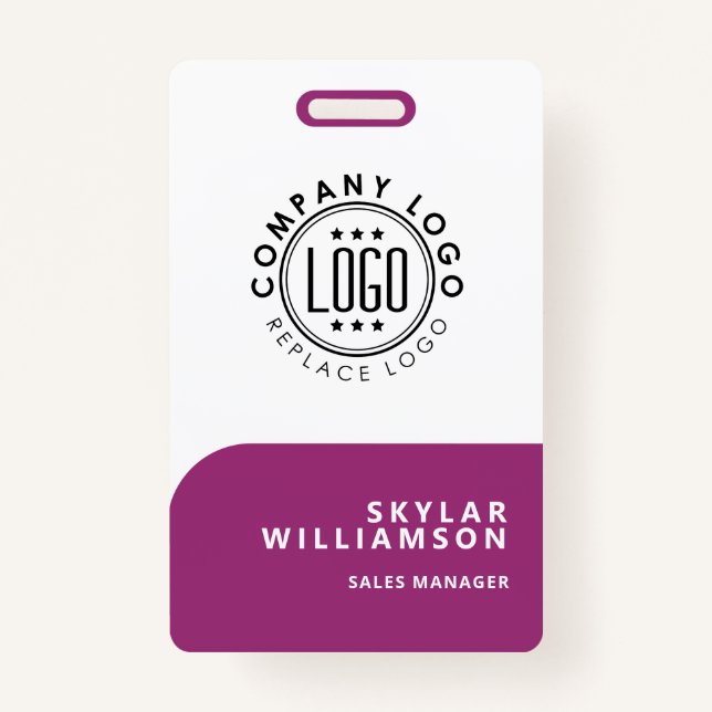 Your Logo Here Minimal Purple & White Identity Badge (Front)