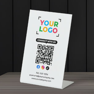 Your Logo Here Minimalist Connect with us QR code Pedestal Sign