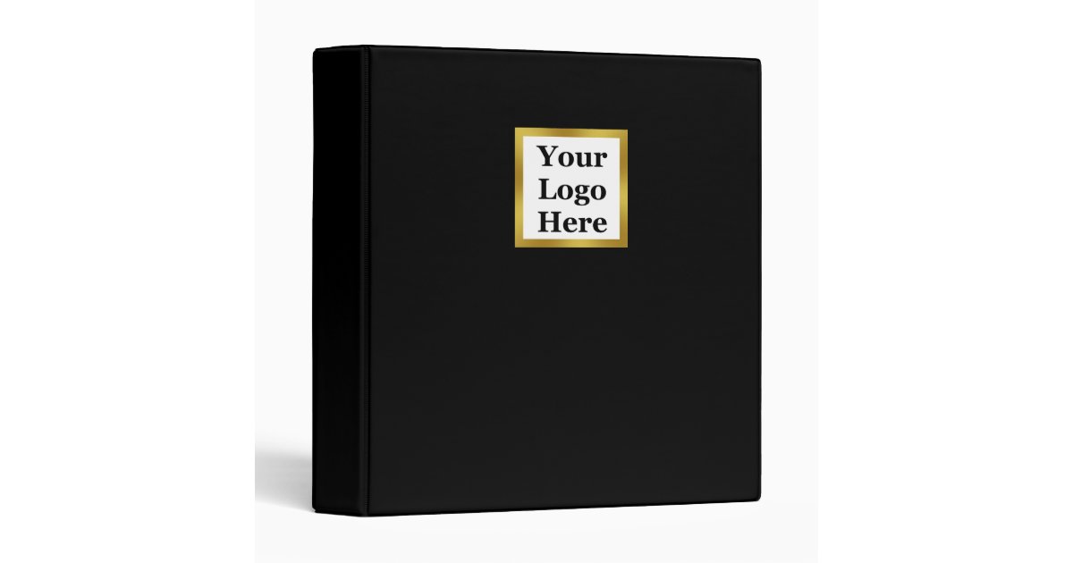 Your Logo Here on Elegant Black and Faux Gold 3 Ring Binder | Zazzle