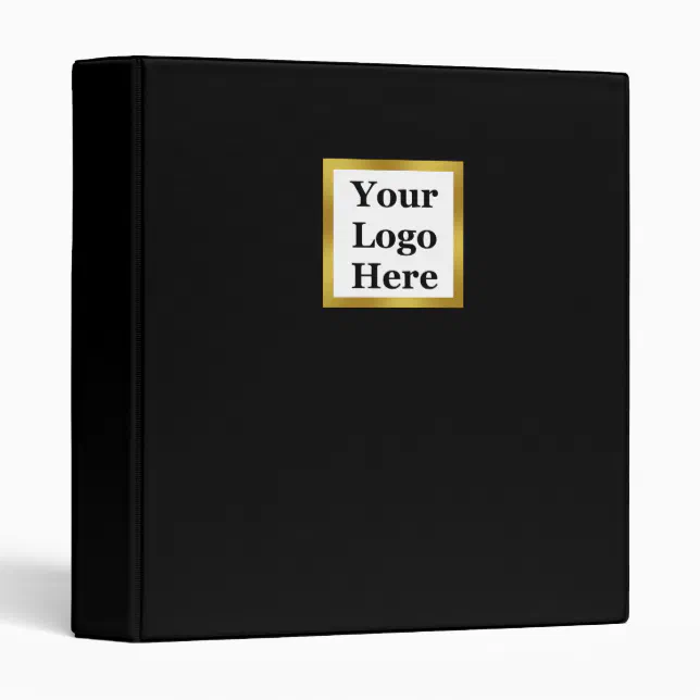 Your Logo Here on Elegant Black and Faux Gold 3 Ring Binder | Zazzle