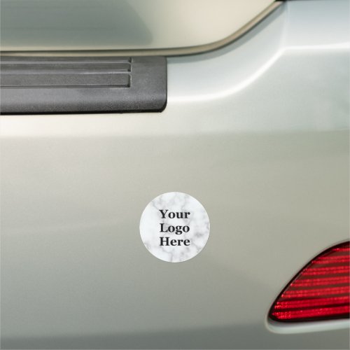 Your Logo Here on Elegant Faux White Marble Car Magnet
