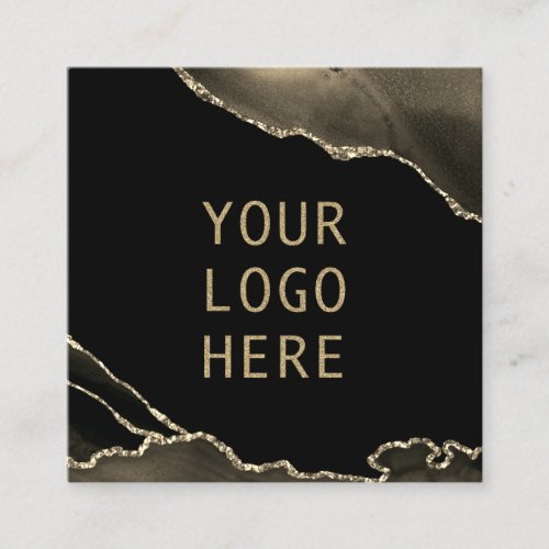 Your Logo Here QR Code Elegant Black Gold Agate Square Business Card