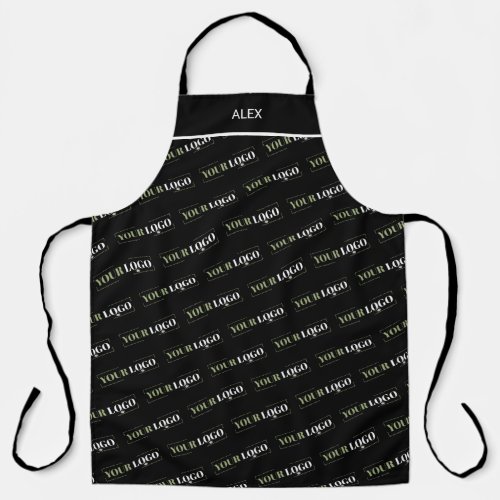 Your Logo Here Repeat Pattern Personalized Black Apron