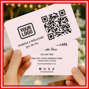 Your Logo Here Simple Modern Pink Website QR Code Business Card