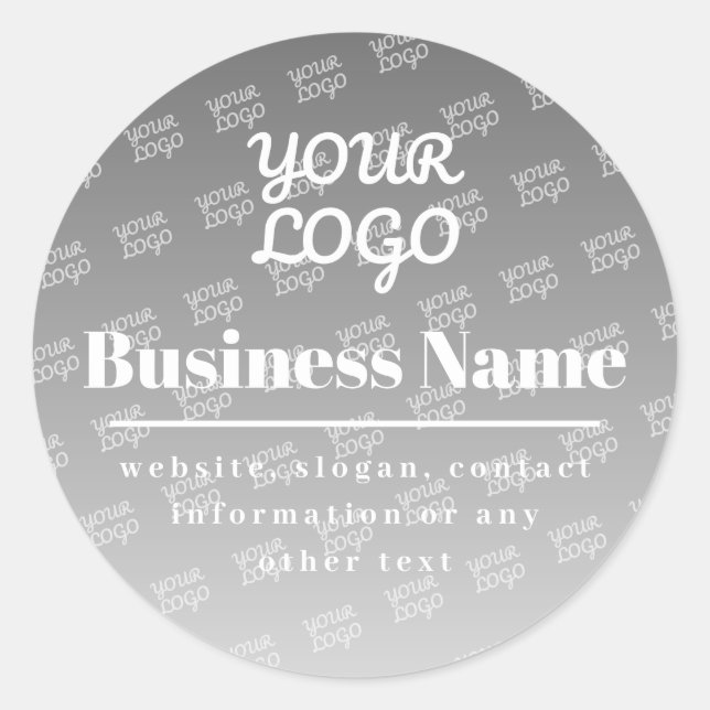 Your Logo Here Tiled Pattern Gray & White Classic Round Sticker (Front)