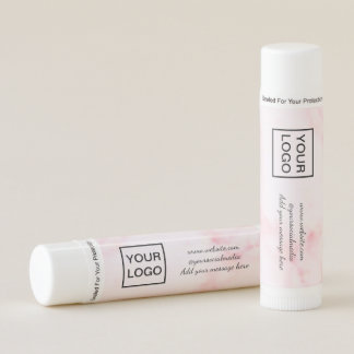Your logo here white simple minimal PINK MARBLE Lip Balm