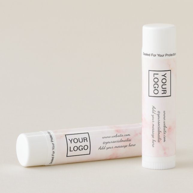 Your logo here white simple minimal PINK MARBLE    Lip Balm (Front)