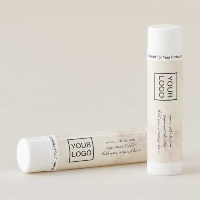 Your logo here white simple minimal PINK MARBLE   Lip Balm (Front)