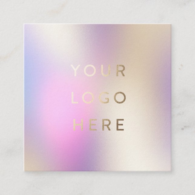 Your Logo Holographic Iridescent Modern Feminine Square Business Card (Front)
