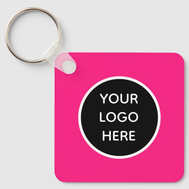 Your Logo Hot Pink Company Elegant Business Keychain (Front)