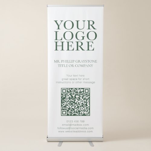 Your Logo Image Green  White QR Code Business Retractable Banner