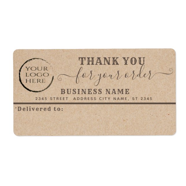 Your logo Kraft thank you business mailing label (Front)