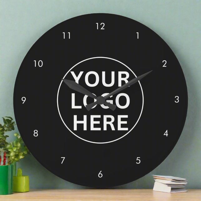 Your Logo l Business Professional Black & White Large Clock (Creator Uploaded)