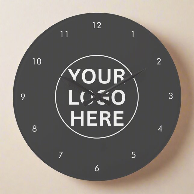 Your Logo l Business Professional Branded Gray Large Clock (Creator Uploaded)