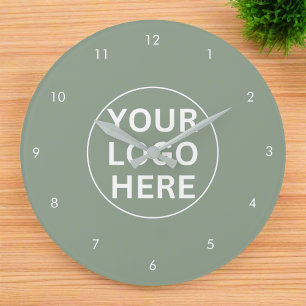 Your Logo l Business Professional Sage Green Large Clock