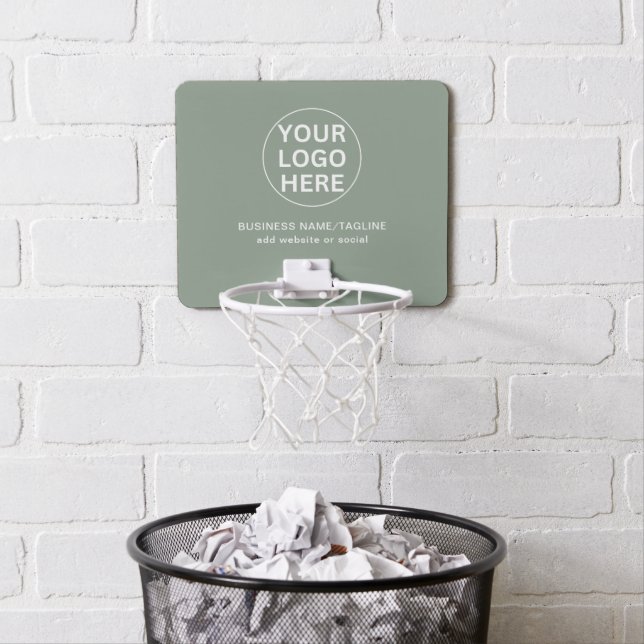 Your Logo l Promotional Business Sage Green Mini Basketball Hoop (In Situ)