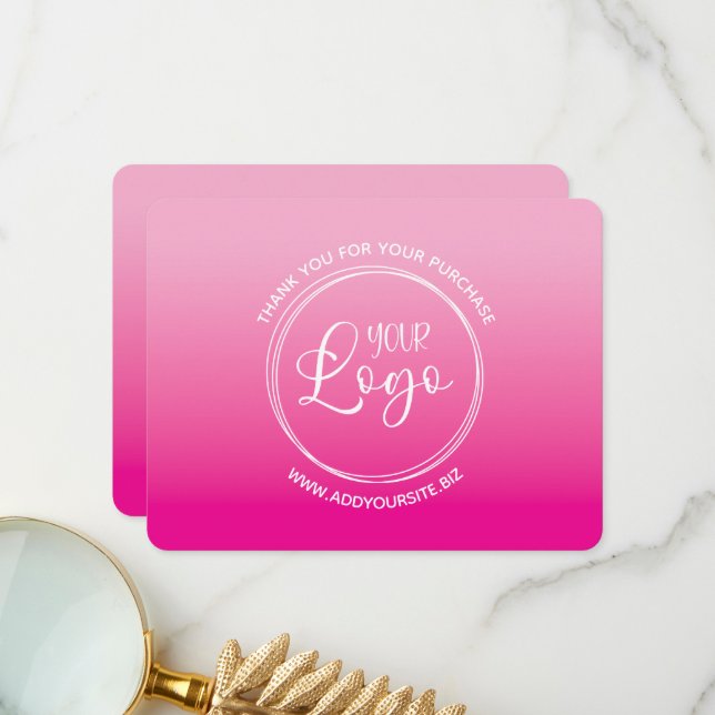 Your Logo Light and Hot Pink Ombre Thank You Card (Front/Back In Situ)