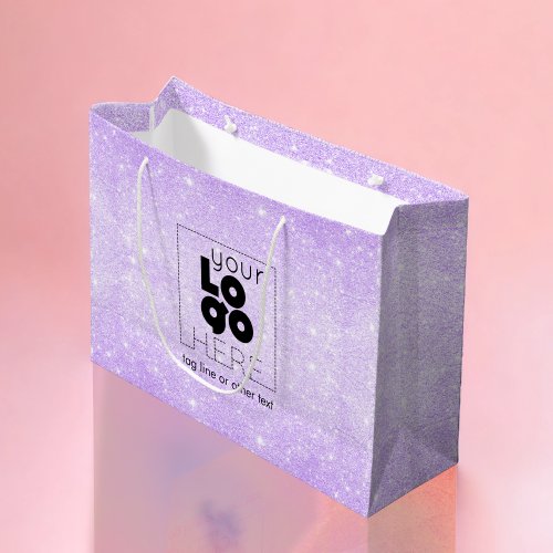 Your Logo Lilac Purple Glitter Paper Shopping Bags
