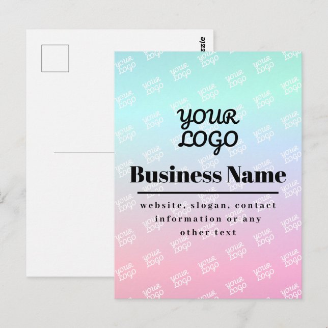 Your Logo + Logo Pattern & Colorful Ombre Postcard (Front/Back)