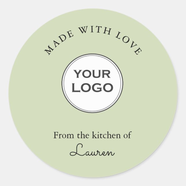 Your logo 'Made with love' Green Classic Round Sticker (Front)