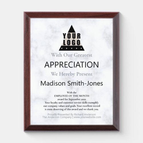 Your Logo Marble Modern Corporate Recognition Award Plaque