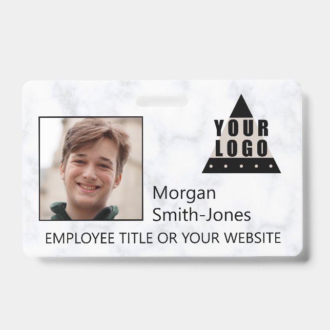Your Logo Marble Stylish Business Employee Photo Badge (Front)