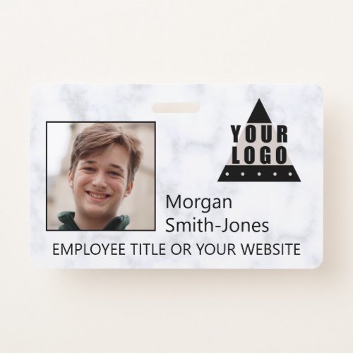 Your Logo Marble Stylish Business Employee Photo Badge
