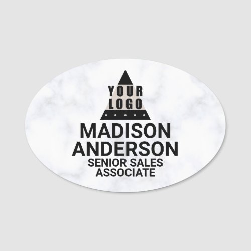 Your Logo Marble Stylish Chic Modern Custom Oval Name Tag
