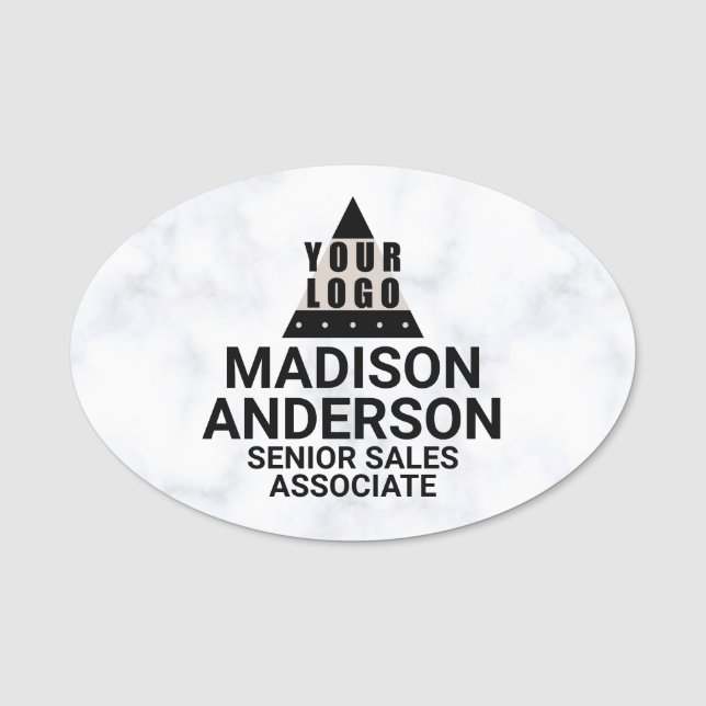 Your Logo Marble Stylish Chic Modern Custom Oval Name Tag (Front)