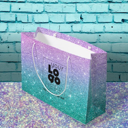 Your Logo Mermaid Ombre Glitter Paper Shopping Bag