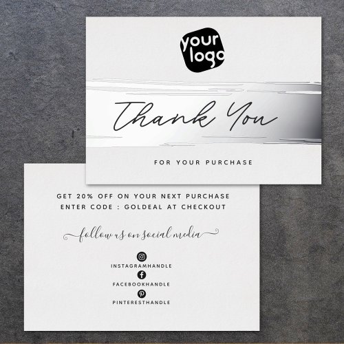   Your Logo Minimal Silver Thank You Discount Card