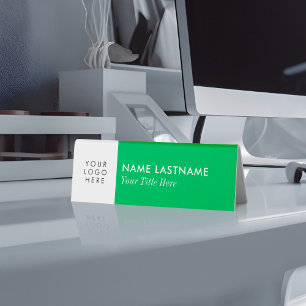 Your Logo Minimal Simple Bright Green White Name Table Tent