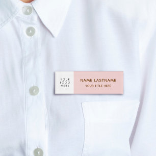 Your Logo Minimalist Blush Pink White Magnet Title Name Tag