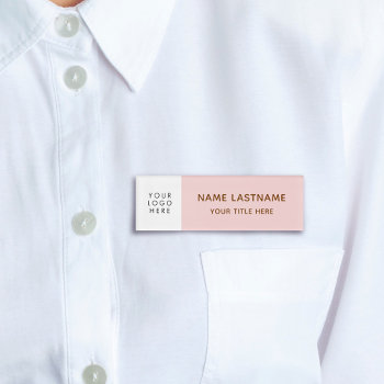 Your Logo Minimalist Blush Pink White Magnet Title Name Tag by pinkpinetree at Zazzle