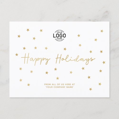 Your Logo Minimalist Gold Stars Business Holidays Holiday Postcard